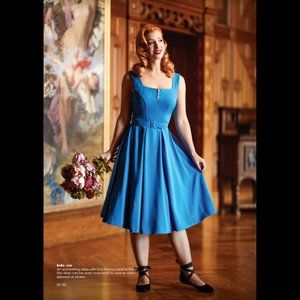 Miss Candyfloss "Bella Lue" blue vintage-style pinup dress